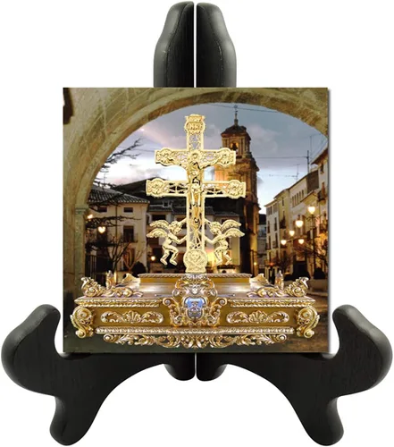 Vista 2 de Gifts by Lulee, LLC Santa Cruz de Caravaca Altar de Loza Porcelana con fondo de La Real Basílica Santuario de la Vera Cruz Hecha a Mano Incluye