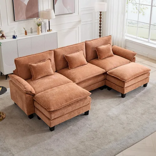 Vista 67 de Oprisen Sofá Seccional Modular, Cómodo Cloud Couch Sofá Seccional, Sofá Cama de Chenilla con Asiento Profundo con Almohadas Decorativas para Sala