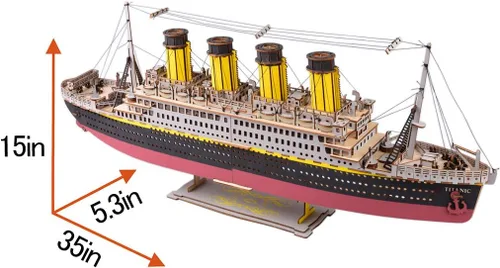 Vista 4 de Bitopbi Rompecabezas de madera 3D modelo Titanic de gran tamaño, crucero, versión en inglés, coleccionable, construcción de bricolaje, kit