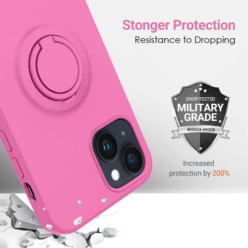 Vista 7 de MOCCA Compatible con funda para iPhone 14 Plus con soporte de anillo Forro de microfibra súper suave Funda protectora de silicona líquida