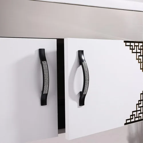 Vista 8 de LANC Tiradores de gabinete de cristal negro para cocina y baño, manijas de gabinete para dormitorio, pomo de gabinete negro mate brillante