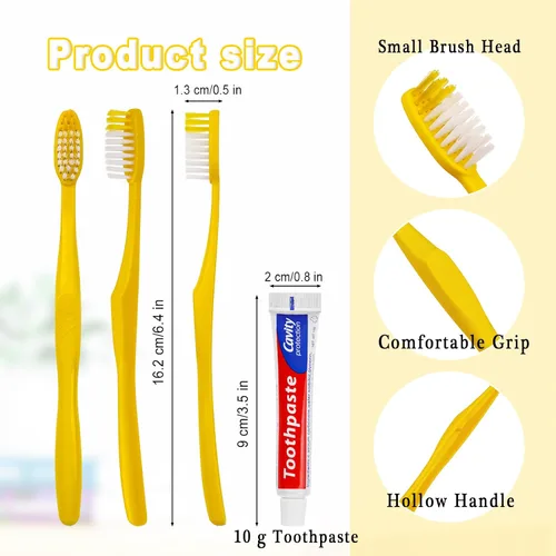 Vista 4 de Cepillos de dientes desechables con pasta de dientes, amarillo hueco, paquete de 20 Toothbrush with 10g Toothpaste Individually Wrapped Disposable