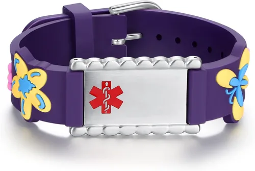 Vista 27 de LinnaLove Medical Alert ID Bracelet – Custom or Pre-Engraved, QR Code Available,Blue Dinosaur Band