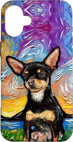 Vista 23 de Negro y bronceado liso Chihuahua Starry Night Dog ilustraciones caso para iPhone 17