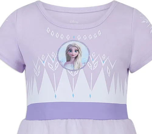 Vista 2 de Disney Vestido de Frozen para niñas, vestido de princesa Elsa copo de nieve, blancorosalila