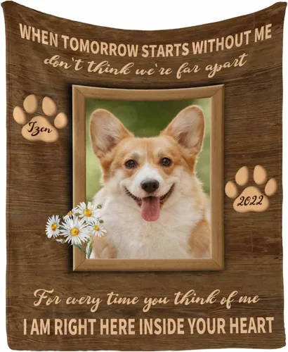 Vista 27 de InterestPrint Manta de perro personalizada en memoria amorosa de la pérdida con imágenes y nombre, regalo personalizado de recuerdo de condolencias
