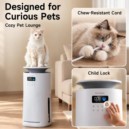 Vista 10 de Provirtec Purificador de aire para mascotas, sensores de olor y PM2.5