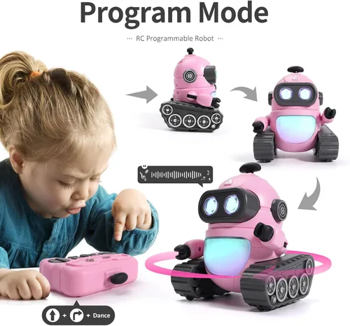 Vista 9 de GILOBABY Juguetes robóticos para niños, robot recargable de control remoto para niños, robots RC programables con ojos LED, cabeza y brazos