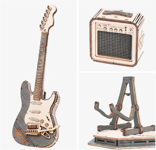 Vista 4 de ROBOTIME Rompecabezas 3D para Niños Kits de Manualidades de Madera Kit de Guitarra Modelo DIY para Construir Rompecabezas Mental Juguete de Puzzle