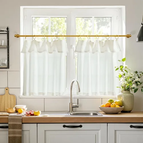 Vista 31 de Jinchan - Cortinas de cocina de lino rústico beige con bolsillo para barra, 26 x 36 pulgadas, 2 paneles