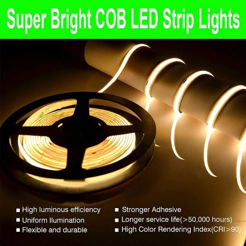 Vista 7 de SUYOOULIN COB Tira de luces, 16.4 pies/16.4 ft DC24V tira de luz de alta densidad 1600 LED, 32000 lúmenes, súper brillante, regulable,