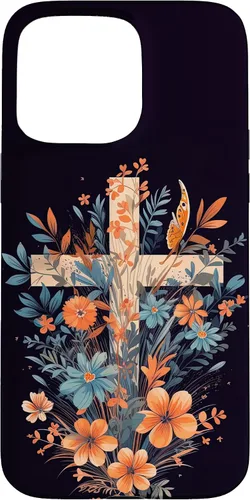 Vista 31 de Boho Floral Christian Cross Jesus God Wild Flower Women Case for iPhone 16