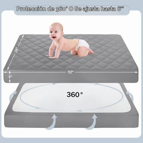Vista 4 de Yoofoss - Juego de 2 sábanas protectoras impermeables para colchón de cuna, 52 x 28 pulgadas Quilted Soft and Breathable Crib Mattress Pad Cover