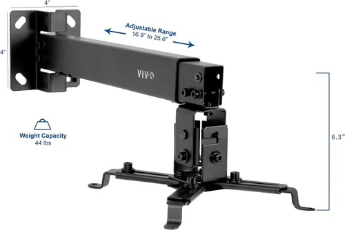 Vista 2 de VIVO Soporte de montaje para proyector de techo de pared ajustable universal, proyección de longitud extensible, negro, MOUNT-VP06B