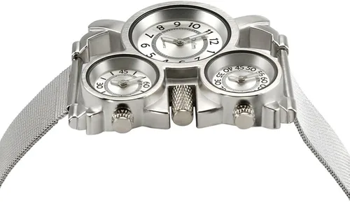 Vista 3 de Oct17 Reloj de pulsera analógico de cuarzo militar de acero inoxidable con malla de metal correa de reloj durable incluye subesferas multi zona