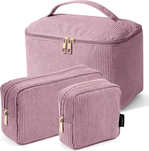 Vista 7 de MAGEFY Pequeña bolsa de maquillaje para bolso, mini bolsa de cosméticos de pana, linda bolsa cosmética para mujeres con bolsillos deslizantes