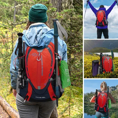 Vista 6 de INOXTO Mochila pequeña de senderismo con vejiga de agua de 2L y cubierta impermeable contra la lluvia, mochila de hidratación de 25L para viajes