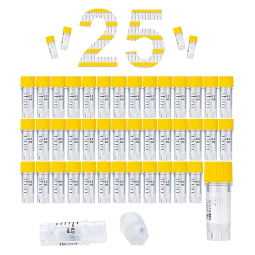 Vista 47 de Cryoviales de 0.0 fl oz, 25Pcs Cryotubes con código de barras lateral, frascos de esterilización con rosca externa, tubos de muestra con tapas Azul