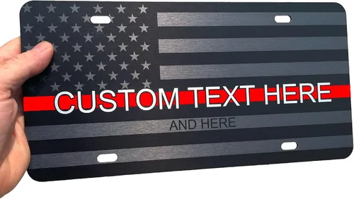 Vista 16 de JASS GRAPHIX Placa de matrícula personalizada con la bandera estadounidense de línea amarilla, homenaje personalizado a despachadores y operadores