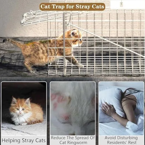 Vista 3 de Jaula de trampa animal humana galvanizada plegable para gatos mapaches ardillas