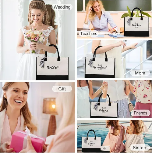 Vista 6 de CRSTAFU Bolsos personalizados para mujer, regalos con monograma para el día de la madre, bolsa de mano para la playa de novia, bolsa de lona