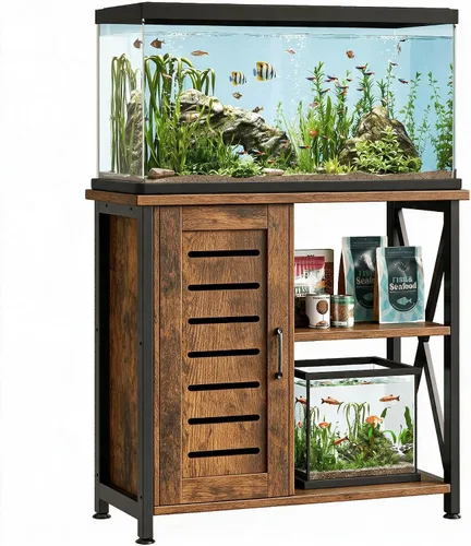 Vista 9 de Herture Soporte para tanque de peces de 20 a 29 galones, soporte de acuario con almacenamiento de accesorios de gabinete, marco de metal resistente