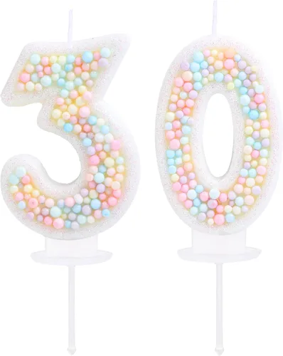 Vista 38 de Vela de Cumpleaños Número 0 Macarrón con Purpurina 3D Número 0 Vela Adorno para Pastel para Cumpleaños Boda Aniversario Fiesta Temática Dulce Pastel