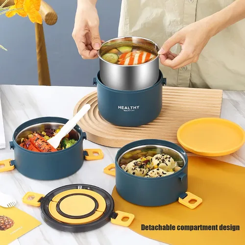 Vista 3 de Topyond Termo para comida caliente, caja Bento apilable, caja de almuerzo de acero inoxidable, contenedor de alimentos aislado de 74.4 fl oz con 3