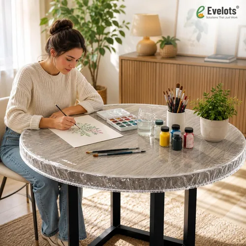 Vista 8 de Evelots Cubierta redonda transparente de vinilo ajustable, impermeable, se