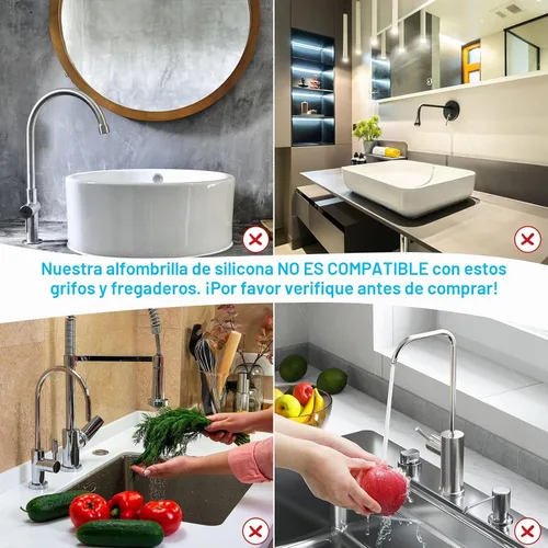 Vista 7 de Derlights Tapete protector contra salpicaduras para fregadero de 30 pulgadas, bandeja de silicona para atrapa goteo, alfombrilla de silicona más Gris