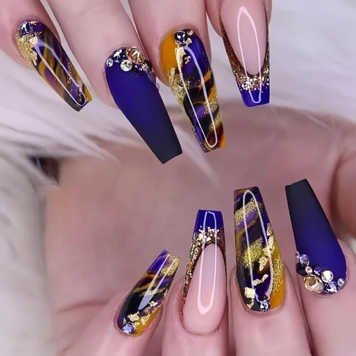 Vista 19 de MISUD Uñas Postizas - Uñas Largas Forma Ataúd con Pegamento en Negro Gótico, Diseño Acrílico Gótico de Rosa 24 piezas