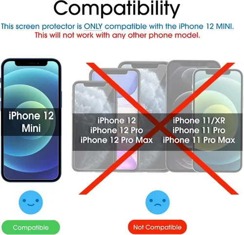 Vista 2 de amFilm Protector de pantalla de vidrio compatible con iPhone 12 Mini de 5.4 pulgadas, 2020, con bandeja de fácil instalación, vidrio templado