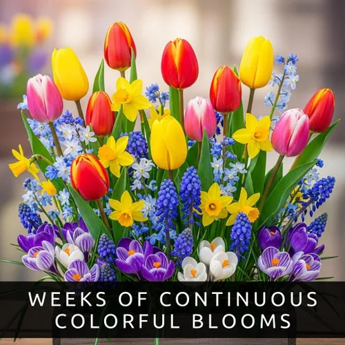 Vista 5 de Jardín completo de flores de primavera y otoño 50 bombillas frescas Florece durante toda la primavera y el verano, bulbo de flores fácil