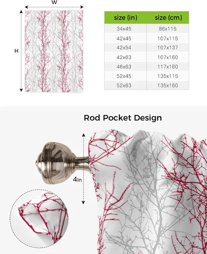 Vista 6 de Cenefa de amarre gris y rojo para cocina, sala de estar, cenefa de rama de árbol para ventanas, cenefa ajustable para ventana, bolsillo para barra