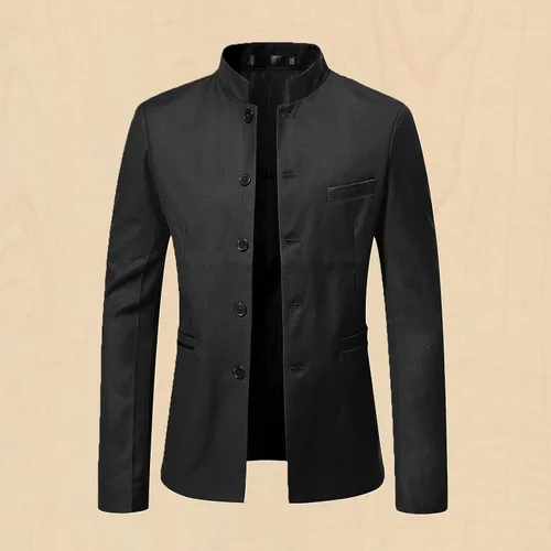 Vista 2 de Men's Chinese Tunic Suits Mandarin Collar Formal Suit Jacket Solid Slim Fit Front Button Blazer Traditional Uniform