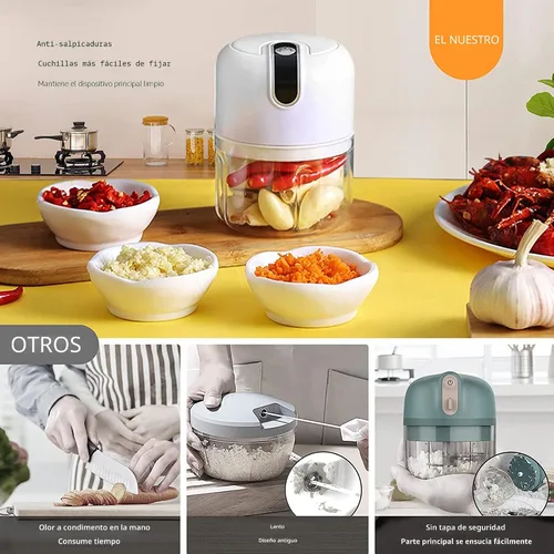 Vista 4 de 250ML Mini licuadora eléctrica de ajo, picadoras de verduras portátiles, triturador de ajo y picador de cebolla, licuadora para vegetales