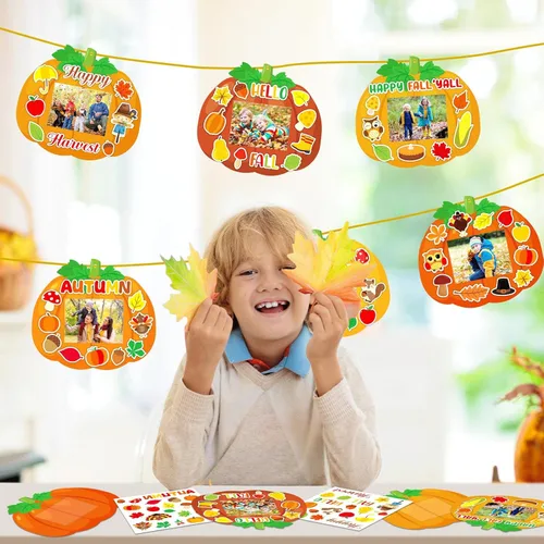 Vista 7 de Qyeahkj 36 Juegos de Manualidades de Otoño de Acción de Gracias para Niños Kit de Manualidades DIY de Marco de Fotos de Calabaza de Otoño