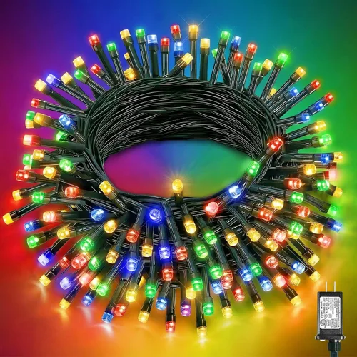 Vista 27 de Tira de luces LED de Navidad de 40 pies para exteriores, luces rojas y blancas de Navidad impermeables, 8 modos y temporizador, luces de árbol