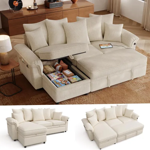 Vista 10 de LINSY HOME Sofá modular con cama extraíble, sofá biplaza modular de pana grande, reposabrazos ancho, sofá modular de 62 pulgadas y 2 asientos