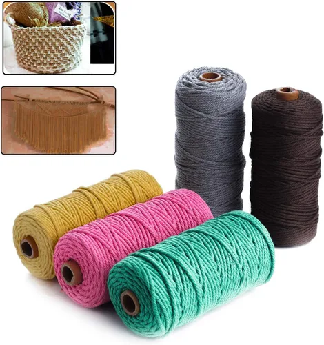 Vista 4 de HAPYLY - Cuerda de algodón natural para macramé, 0.118 pulgadas x 109 yardas, cuerda de algodón de colores para manualidades, tejer, colgar plantas