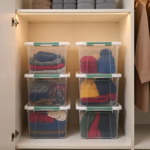 Vista 5 de Contenedores de almacenamiento de plástico transparente de 20 cuartos con tapa, 4 paquetes Bolsas apilables con cierre, cajas transparentes