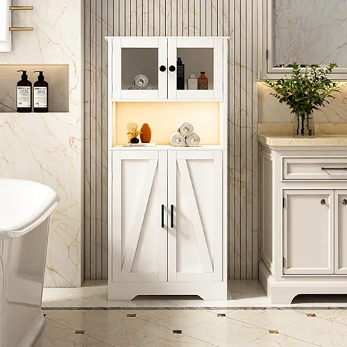 Vista 5 de Armário de Armazenamento Armário de Armazenamento con puertas de acrílico, 23.62 pulgadas con luz LED, organizador de almacenamiento para sala