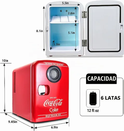 Vista 9 de Coca-Cola - Mini refrigerador de 4 litros, altavoz Bluetooth, 6 latas, rojo