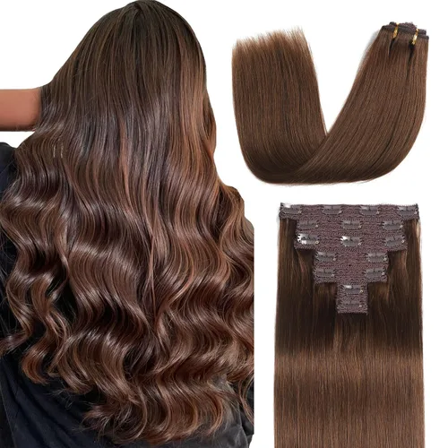 Vista 10 de Sisily - Extensiones de cabello con clip de cabello humano real, 30 cm 70 g, balayage de marrón chocolate a rubio, 100% cabello humano Remy