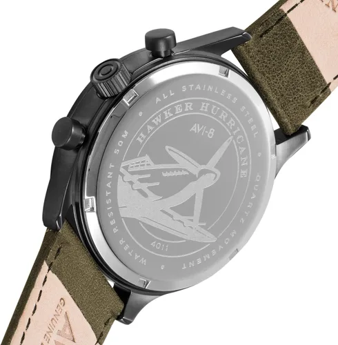 Vista 3 de Reloj analógicoAV-4011Hawker Hurricane, con mecanismo de cuarzo japonés, con correa de piel, de AVI-8
