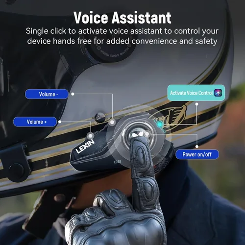 Vista 12 de Lexin G1 - Audífonos Bluetooth para motocicleta, altavoces para casco con 2 tipos de micrófonos, manos libres para llamadas/música/GPS, audífonos