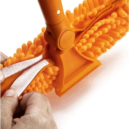 Vista 4 de Escobilla giratoria de 10 pulgadas con cepillo de microfibra extraíble 2 en 1 y cabezal de lavadora para limpieza de ventanas y paneles solares, se