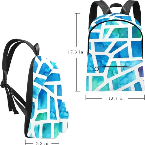 Vista 2 de Large Canvas Backpack Triangle Mosaico Pattern College School Men & Women