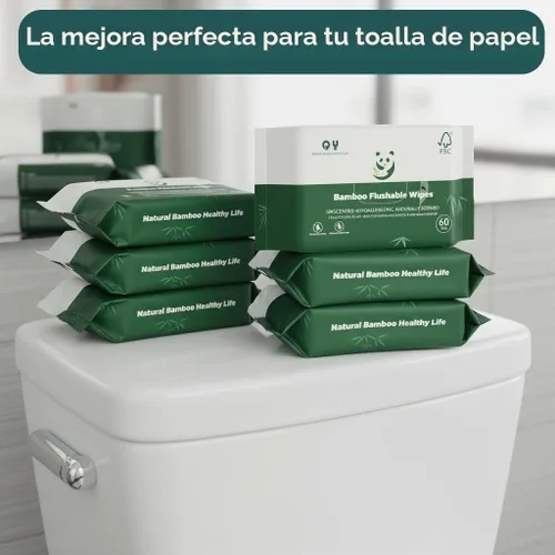 Vista 6 de Toallitas desechables de bambú, seguras para sépticas, suaves y relajantes, botánicos y aloe, sin perfume, ecológicas, toallitas desechables a base