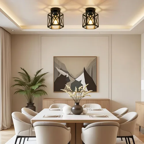 Vista 9 de Lámpara de Techo Moderna Semi-Empotrada, Lámparas de Techo Empotradas Hexagonales de 1 Luz para Accesorio de Iluminación de Comedor, Accesorios